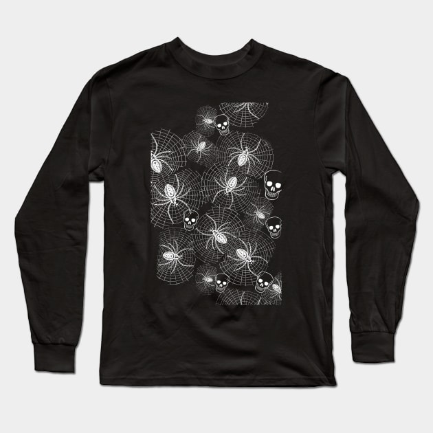 Spiders and Skulls Inverted Long Sleeve T-Shirt by RoxanneG